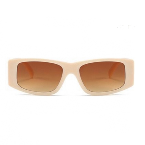 Beige Retro Y2K Rectangle Square Shades Best Women Narrow Men Trendy Sunglasses - Picture 2 of 5